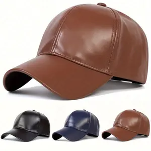 Men PU Leather Solid Color Baseball Cap Outdoor Sport Adjustable Sunscreen Leisure Hat Spring Autumn Travel Tourism Beach Vacation