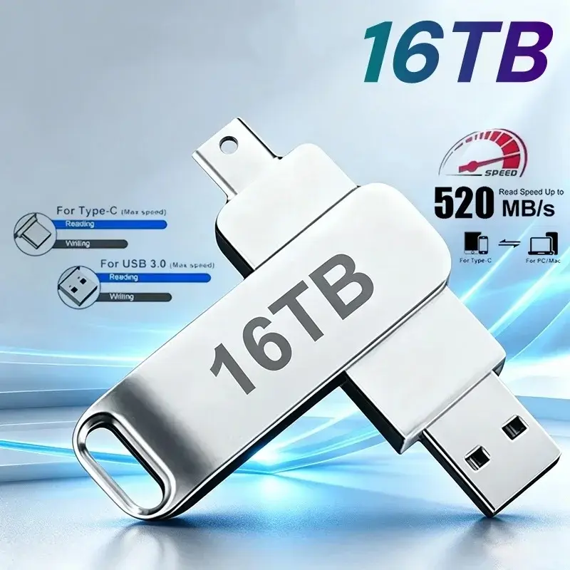 16TB USB 3.2 Flash Drives High Speed Transfer Metal Pendrive Memory Card Pendrive Flash Disk Memoria Waterproof Stick