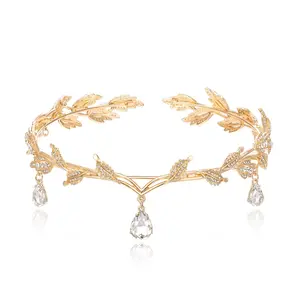 Bride Wedding Headpiece, Austrian Crystal Teardrop Leaf Shape Costume Accessory Crown Hairband, Perfect for Elf Roleplay Parties/birthday/halloween/xmas