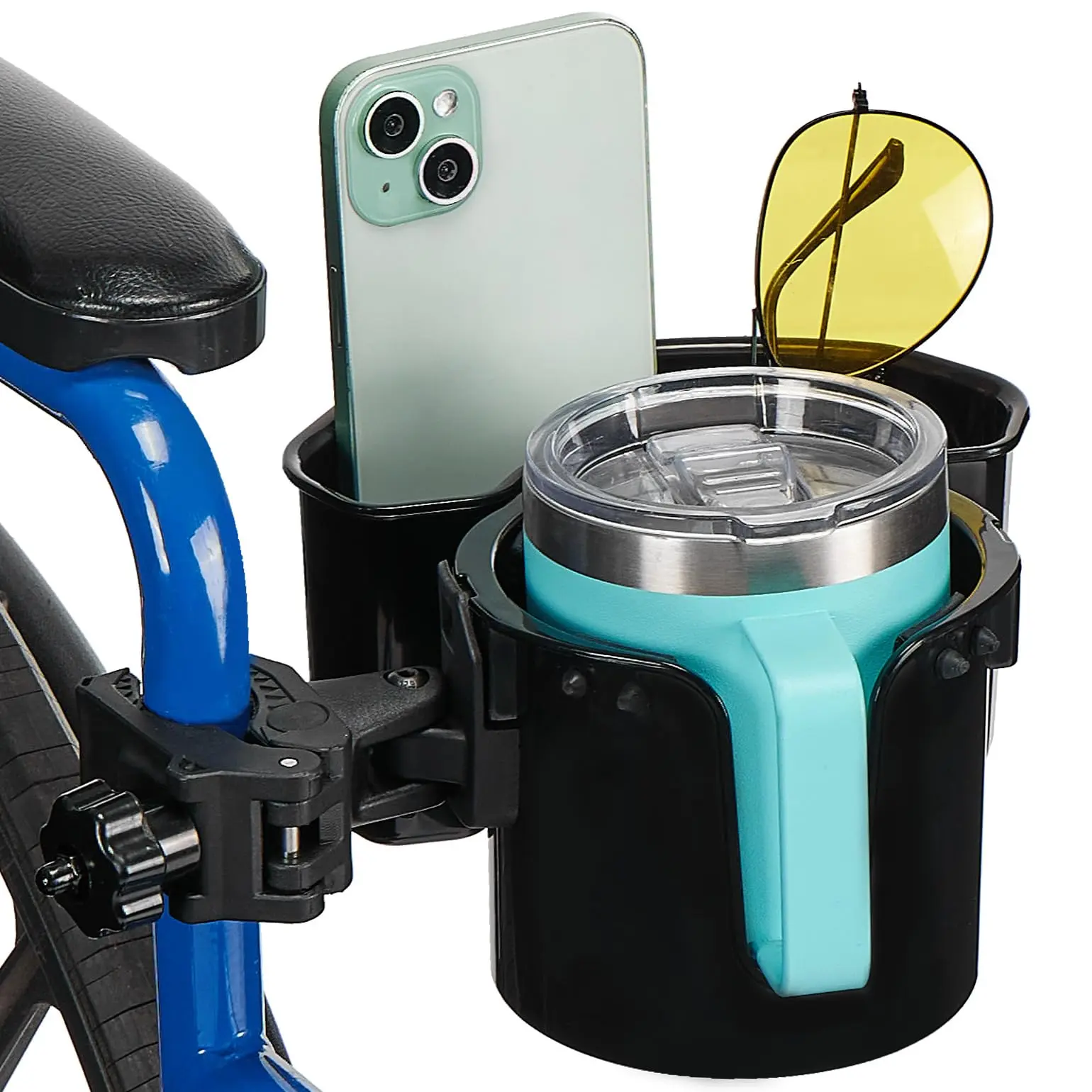 JOYTUTUS Wheelchair Cup Holder, 2-in-1 Walker Cup Holder with 6.4'' Large Storage Box, Drink Holder for Bottle with Handle, Fit for Wheelchair, Walker, Rollator, Stroller, Camper, Golf cart