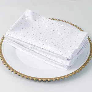 5-Pack Rhinestone-Accented Scuba Polyester Tableware Napkins - White, 20"x20", Wrinkle-Free Reusable Cloth Napkins