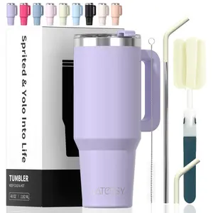 40 oz Tumbler with Handle,Tumbler with Lid and Straw,Double Wall Insulated Cup Stainless Steel Travel Mug(Cold for 34 Hours),Water Bottle for Iced Tea,Coffee,Cold Beverages(Purple)