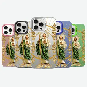 Sacred St. Jude IMD laser phone case, luminous backplate, military grade anti drop phone protective cover, suitable for iPhone 17 Air 16 15 14 Plus 13 12 11 Pro Max Plus XR XS Samsung Galaxy S25 S24 S23 S22 Male and female religious phone cases ﻿-ZQ114