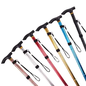 Portable Outdoor Folding Trekking Pole Five-Section Extensible Elderly Cane Travel Hiking Walking Stick Hiking Essentials [extends Up to 95cm]