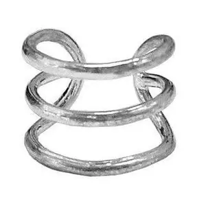 MEDIEVAL METAL Silver Triple Strander Ear Cuff Elegant Non-Piercing Jewelry with Triple Band Design Brushed Silver Finish Adjustable Lightweight Minimalist Accessory