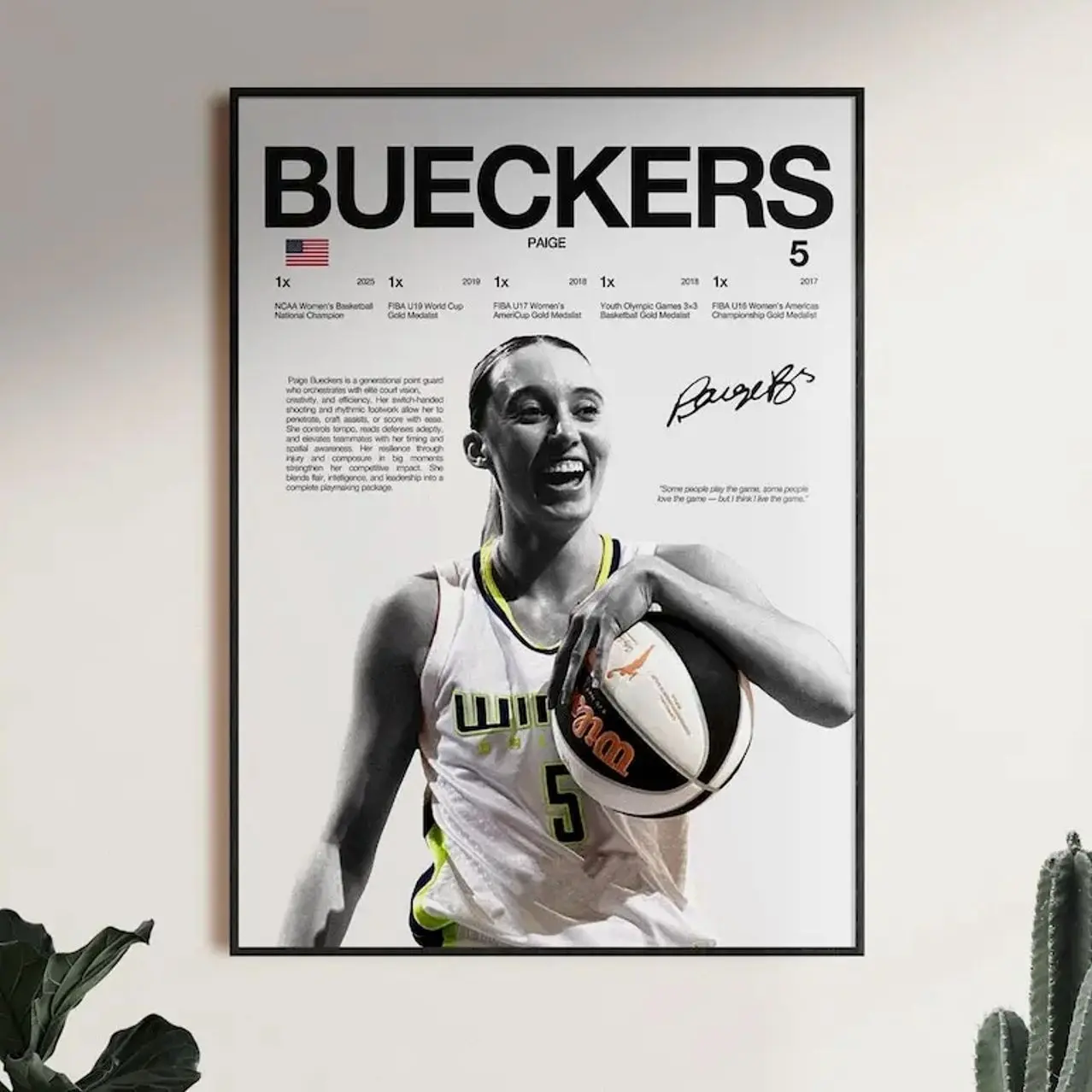 (No frame) Paige Bueckers Poster, WNBA Wall Print, Basketball Poster Print Unframe, Dallas Wings Poster, Women's Hoops Decor, Gift for Basketball Fans