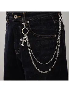Unisex European American Hip Hop Tree of Life Cross Waist Chain Double Layer Metal Jean Chain
