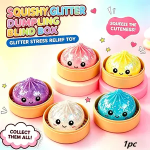 New Glitter Dumpling Stress Ball Blind Box, Realistic Food Dumpling Squeeze Fun, Stretchable Desktop Stress Relief Toy, Unisex, Perfect Gift