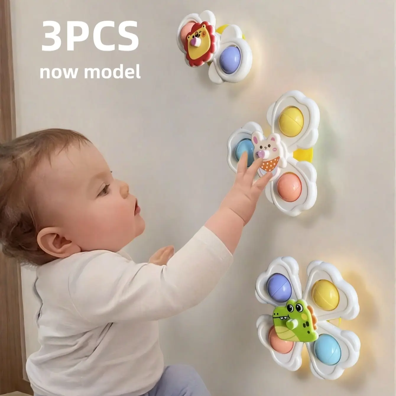 3 Pcs Suction Cup Spinner Toys, Fidget Sensory Toy for Toddlers 1-3, Bath & Dining Chair Toy, Early Education Birthday Gift for Boys Girls, Suitable for Daily Use of Baby