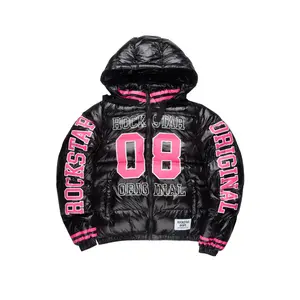 Kymberly Black/Pink Varsity Puffer Jacket