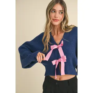 Bow Crop Sweater Cardigan