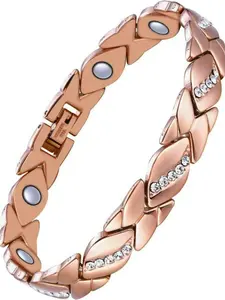 Women's leaf bracelet, pure copper magnetic bracelet with diamonds, 3500 gauss effective magnet, outdoor fun, Diamond tennis bracelet