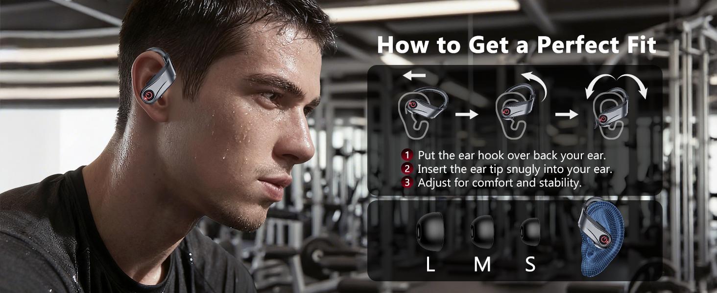 2026 Wireless In-Ear Earbuds with Bluetooth 6.1, Chargeable Sports Earhooks, Fast Charging Case, Dual LED Display, ENC Noise Cancelling Earphones, Easy Buttons, IPX7 Sweatproof, Batteries Included for Gym Audio & Outdoor Activities, Sweatproof Earphones