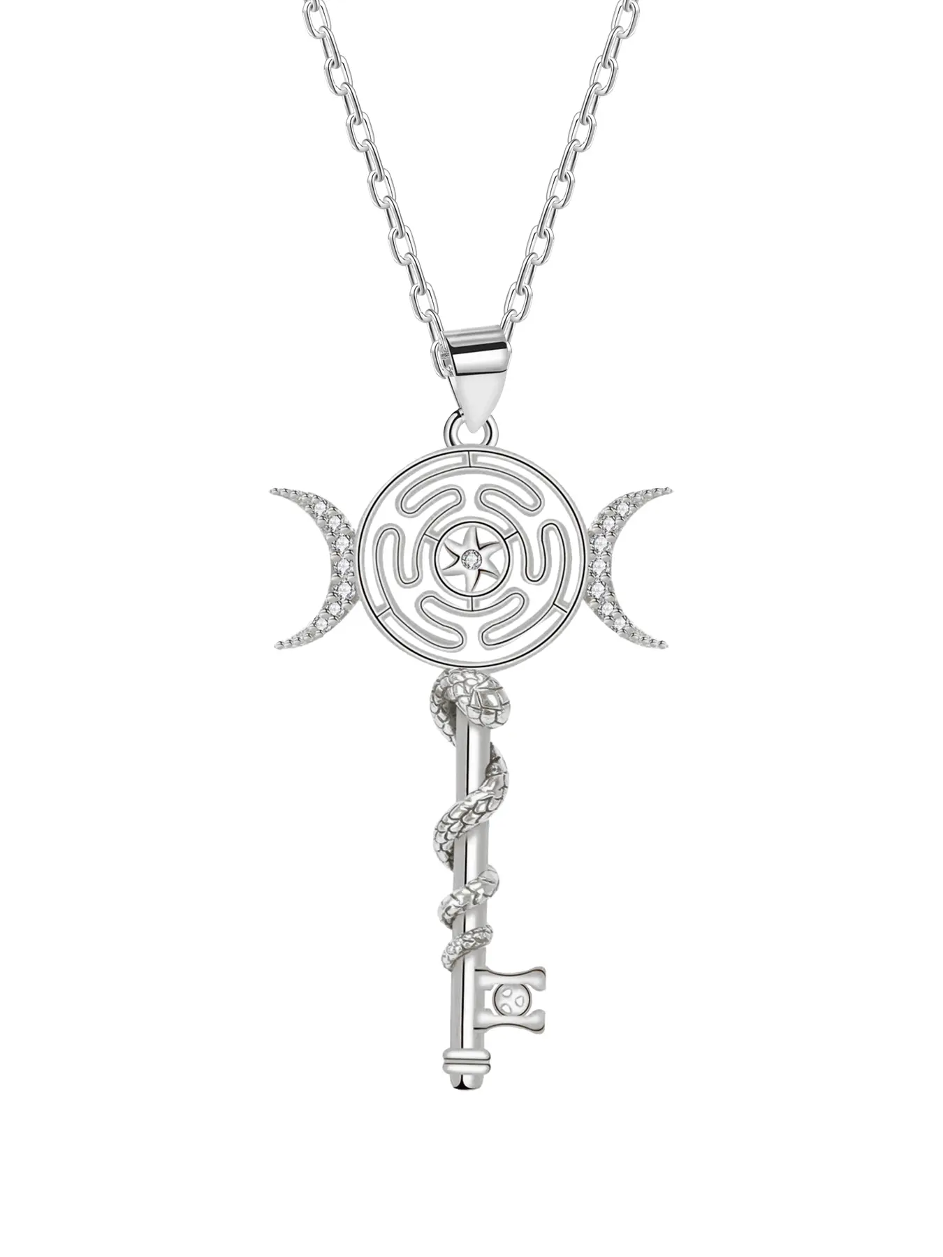Hecate Triple Moon Goddess Key Necklace, Pentagram Witches Knot Pendant Necklace, Tetragrammaton Amulet Gothic Witch Jewelry Gifts for Women Men, Witchy Jewelry