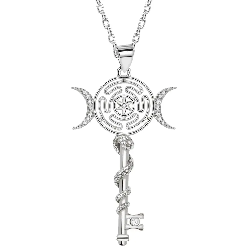 Hecate Triple Moon Goddess Key Necklace, Pentagram Witches Knot Pendant Necklace, Tetragrammaton Amulet Gothic Witch Jewelry Gifts for Women Men, Witchy Jewelry