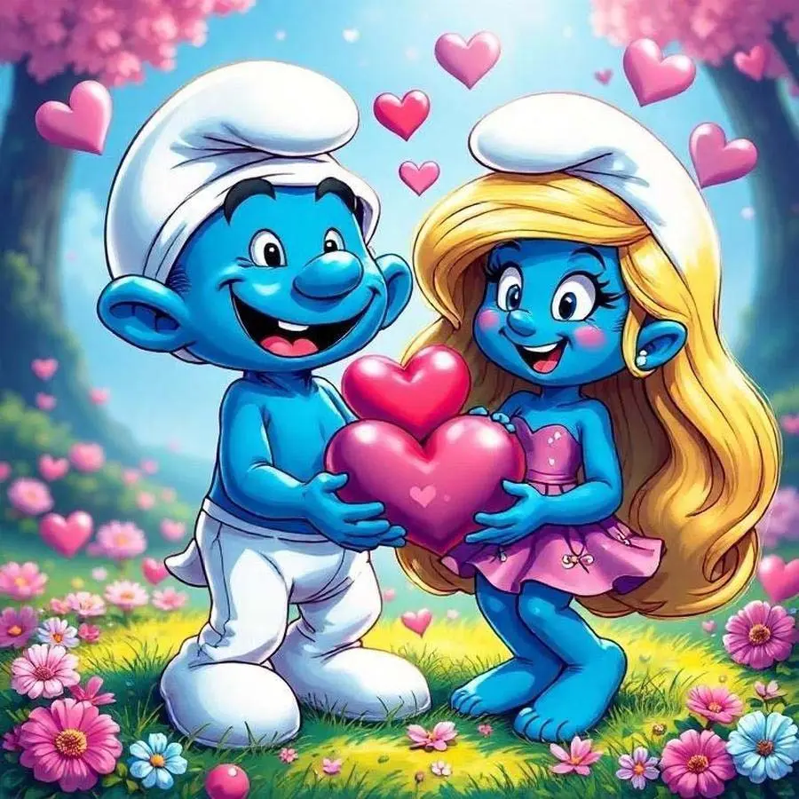 5D DIY Full Diamond Round Diamond Painting - Diamond Art Kit Smurfs, Hearts, Flower Bush Mosaic, Canvas - DIY Decorative Painting, Home Wall Decor, Handicraft, Suitable for Halloween and Christmas, Birthday and Anniversary Gifts