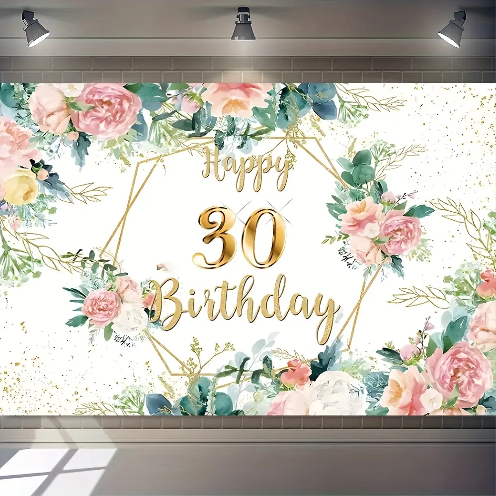 1pc Elegant Pink Rose Floral 30th Birthday Vinyl Backdrop - Ideal for Party Decorations, Wall Hanging Signage, Photography, No Accessories Needed - Birthday Theme - Available in Two Sizes, Birthday Decoration Banners Flower Ornaments