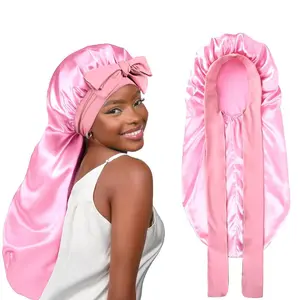 Long Silk Stain Bonnet Cap, Sleeping Bonnet Cap For Long Hair With Tie Band, Sleeping Bonnet Cap For Braids For Women Curly Hair, Sleep Bonnets