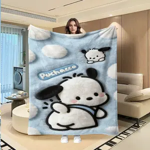 Pochacco Flannel Blanket, Creative Digital Print, Thanksgiving, Valentine's Day, Christmas Gift, Holiday Gift, Multi-Purpose Throw