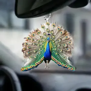 2D Peacock Acrylic Flat Car Rearview Mirror Decoration Car Hanging Decoration