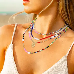 Layered Fashion Necklace Boho Multilayer Layered Pendant Necklaces Gold Necklaces Silver Necklace Pearl Layered Choker Necklace Bar Disc Necklace All Styles Women (R)