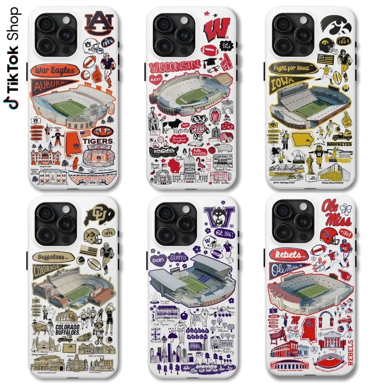 Tigers Badgers Hawkeyes Buffaloes Huskies Rebels College Football Phone Case, National Collegiate Athletic Association Team Collection Compatible with iPhone 11, 12, 13, 14, 15, 16, 17 & more – check our available sizes