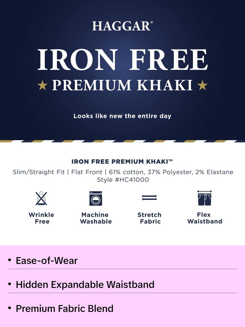 Haggar Men's Iron Free Premium Khaki Slim-Straight Fit Flat Front Flex Waist Casual Pant Medium Khaki 38 x 34