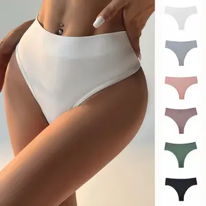 6pcs Women's Daily Panties Set Seamless Solid Color High-waist Briefs Thread-knit Thong High-elastic Underwear Suit Comfortable T-underpants Perfect for Mom Tums Daily Yoga for All Seasons