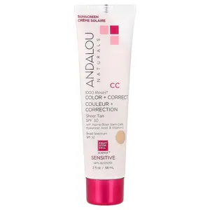 Andalou Naturals 1000 Roses®, Color + Correct, Sensitive, SPF 30, Sheer Tan, 2 fl oz (58 ml) | HSA/FSA Eligible