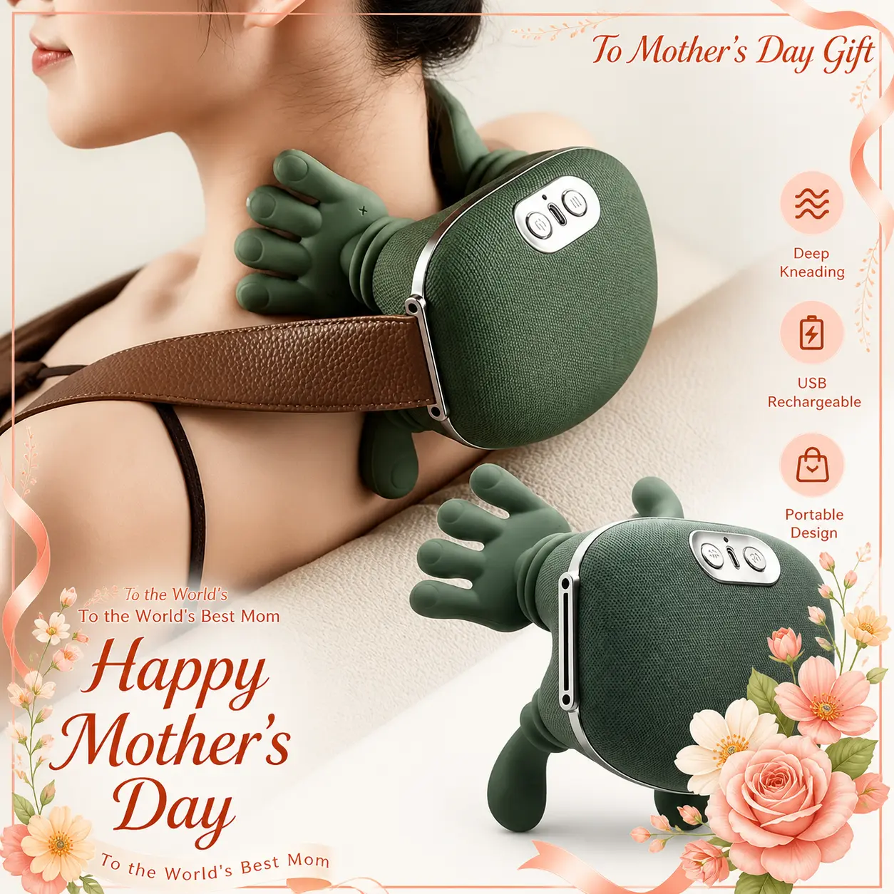 Electric Finger Pressure Kneading Massager - Portable Deep Tissue Device with Low-Voltage Therapy, Low Back Pain Relief for Neck/Shoulder/Back, Office-Ready Holiday Gift Option, Massage Devices, Shoulder Pain Relief, Polyester, Rechargeable, Neck Care, Yo