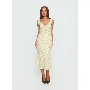 Leabelle Frill V Neck Maxi Dress Yellow Floral