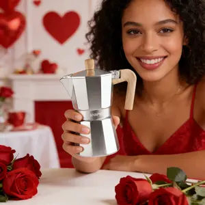 SIVAPHE Aluminum Moka Pot Percolator Espresso and Coffee Maker Portable Stovetop Italian Cuban Café Brewer for Home Camping Silver Heating Valentine's Day Exclusive