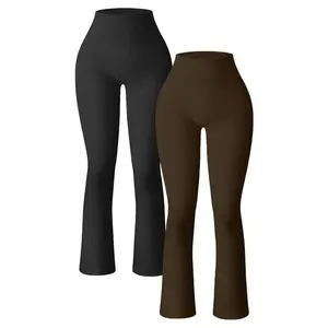 Women's Solid High Waist Sports Flare Leg Pants, Fold Over Flare Pants, Casual Comfy Flared Breathable Yoga Bell Bottom Trousers Yoga Pants for Gym Workout Running, Tummy Control
