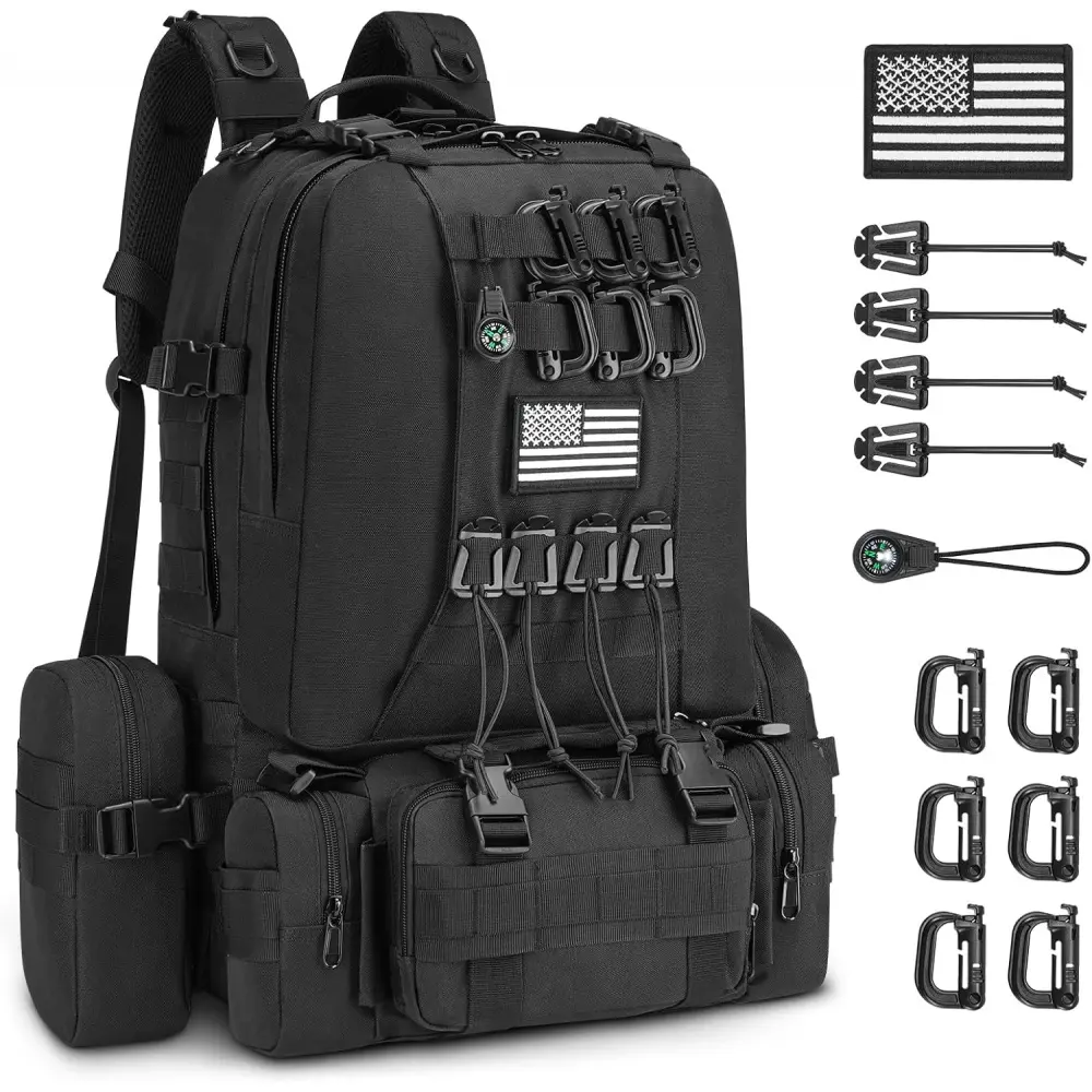 60L Backpack for Men Women Military Large Army Rucksack With D-Ring Clips Compass Accessories 3 Day Bug Out Survival Bag Hiking Camping Daypack Backpacks,Black flatland  bmx