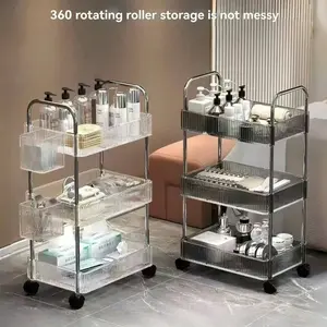 Acrylic Mobile Cosmetic Cart, Transparent Multifunctional Storage Shelf, Large Capacity Multi-Functional Bathroom Organizer, Office, Kitchen, Living Room, Multifunctional Storage Rack