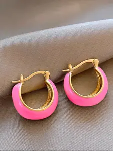 Women's Elegant Oil-Drop Geometric Hoop Earrings, Trendy Jewelry, Fashionable Daily Commute Party Holiday Wear, All-Season Accessory