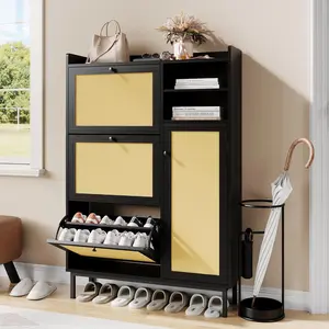 Shoe Cabinet for Entryway with 3 Flip Drawers, Freestanding Shoe Organizer Cabinet with Metal Legs for Hallway Storage