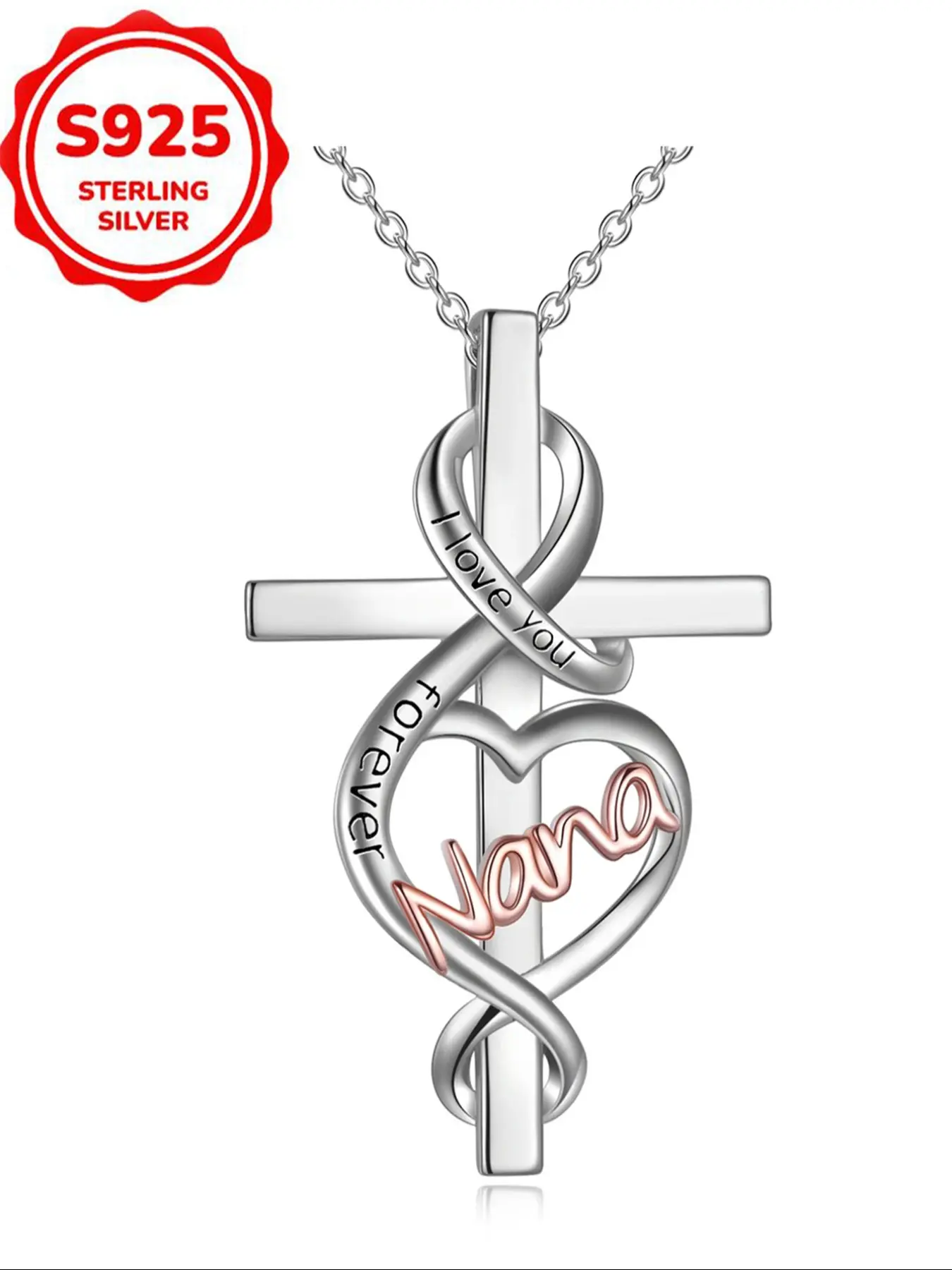 Women's Pure Silver Necklace Mom/daughter/grandma/nana Love Heart Pendant Jewelry Birthday Gift, Nana I Love You Forever