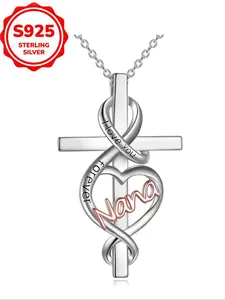 Women's Pure Silver Necklace Mom/daughter/grandma/nana Love Heart Pendant Jewelry Birthday Gift, Nana I Love You Forever