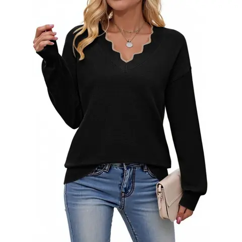 Dokotoo Women's Sweaters Casual V Neck Long Sleeve Lightweight Sweaters Loose Solid Fall Tops Pullover Sweater