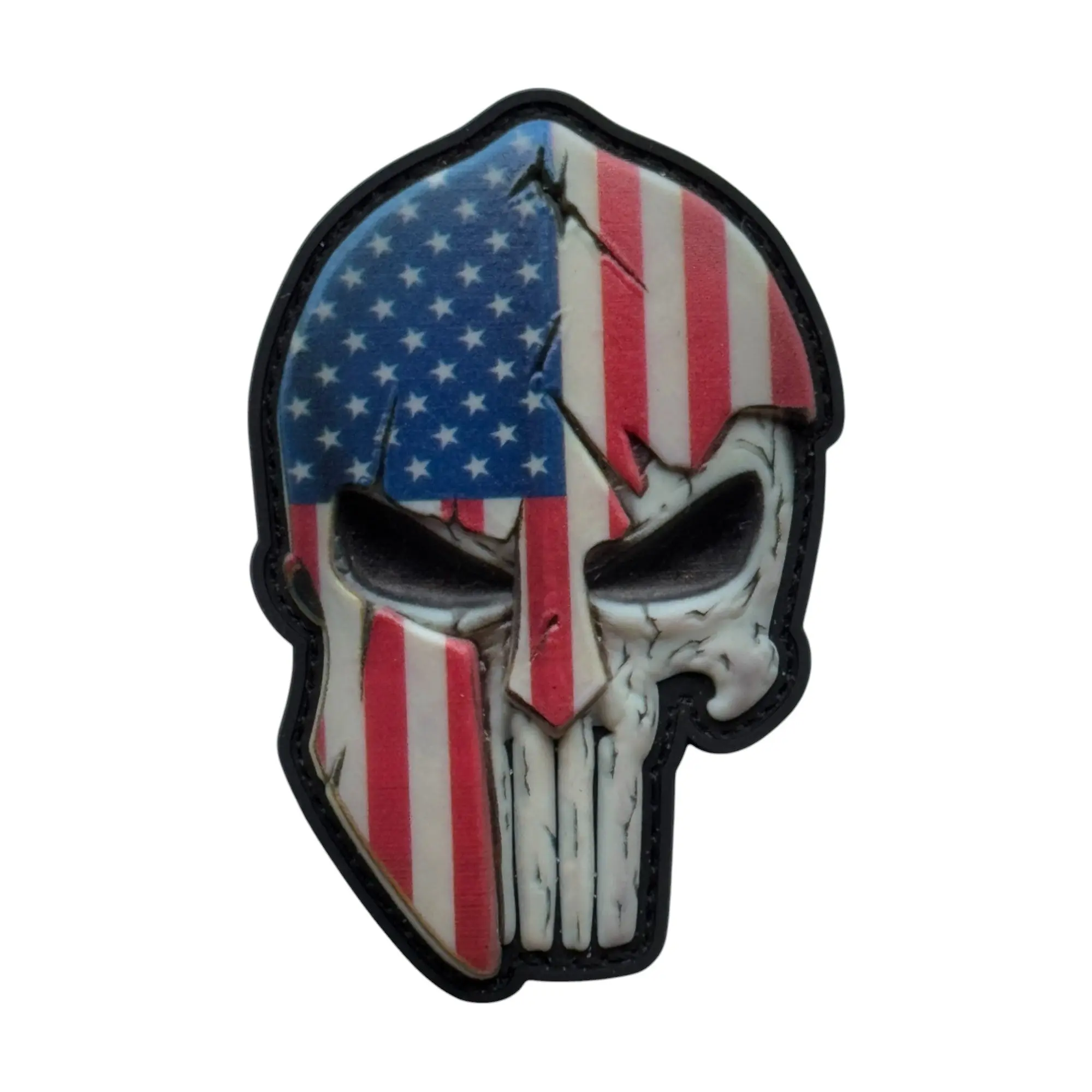US FLAG SPARTAN SKULL PVC MORALE PATCH