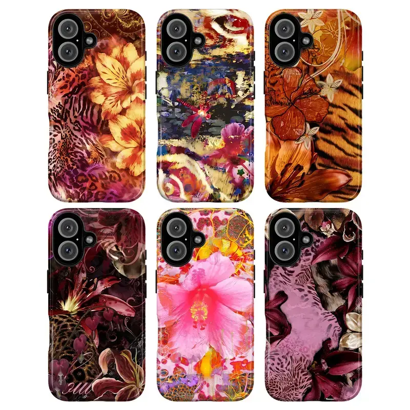 Boho Wild Floral Animal Print Phone Case|Mixed Tiger Leopard Skin & Tropical Flower Art Case For iPhone 17 Pro Max 16 15 14 13 12 11 | Maximalist Mob Wife Jungle Vibe | Edgy Safari Baddie Summer Era Aesthetic | Heavy Weight Impact Frame