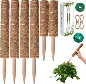 6 count Moss Pole Extending to 68 Inches for  Monstera,  Support Stakes for Indoor Climbing  Grow Upwards, with 65ft Twist Ties, 13ft Jute Rope, 6.5ft Hook-and-Loop Strip