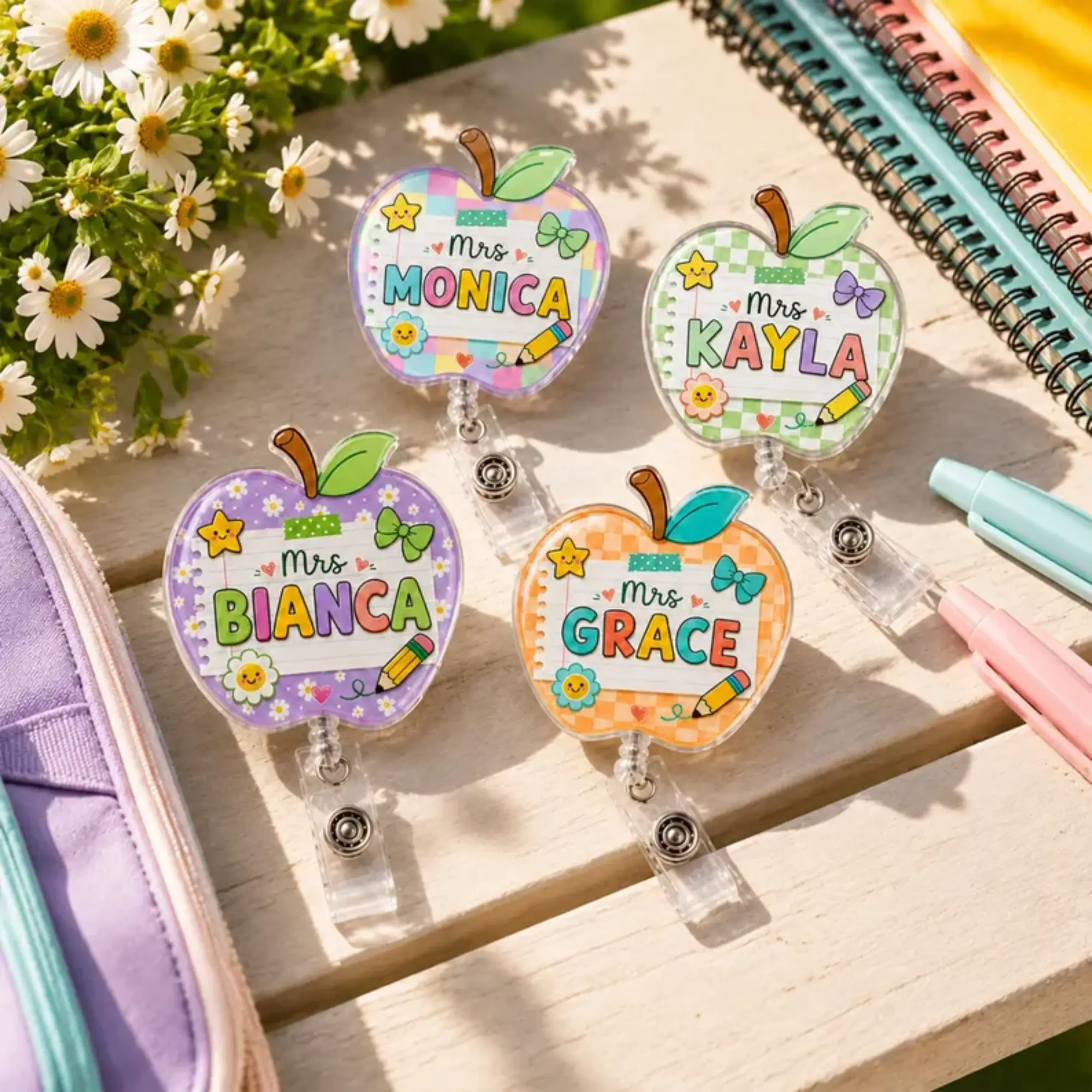 Personalized Teacher Badge Reel, Custom Name ID Holder for Educators, Cute Retractable Badge Clip, Teacher Appreciation Back to School Gift