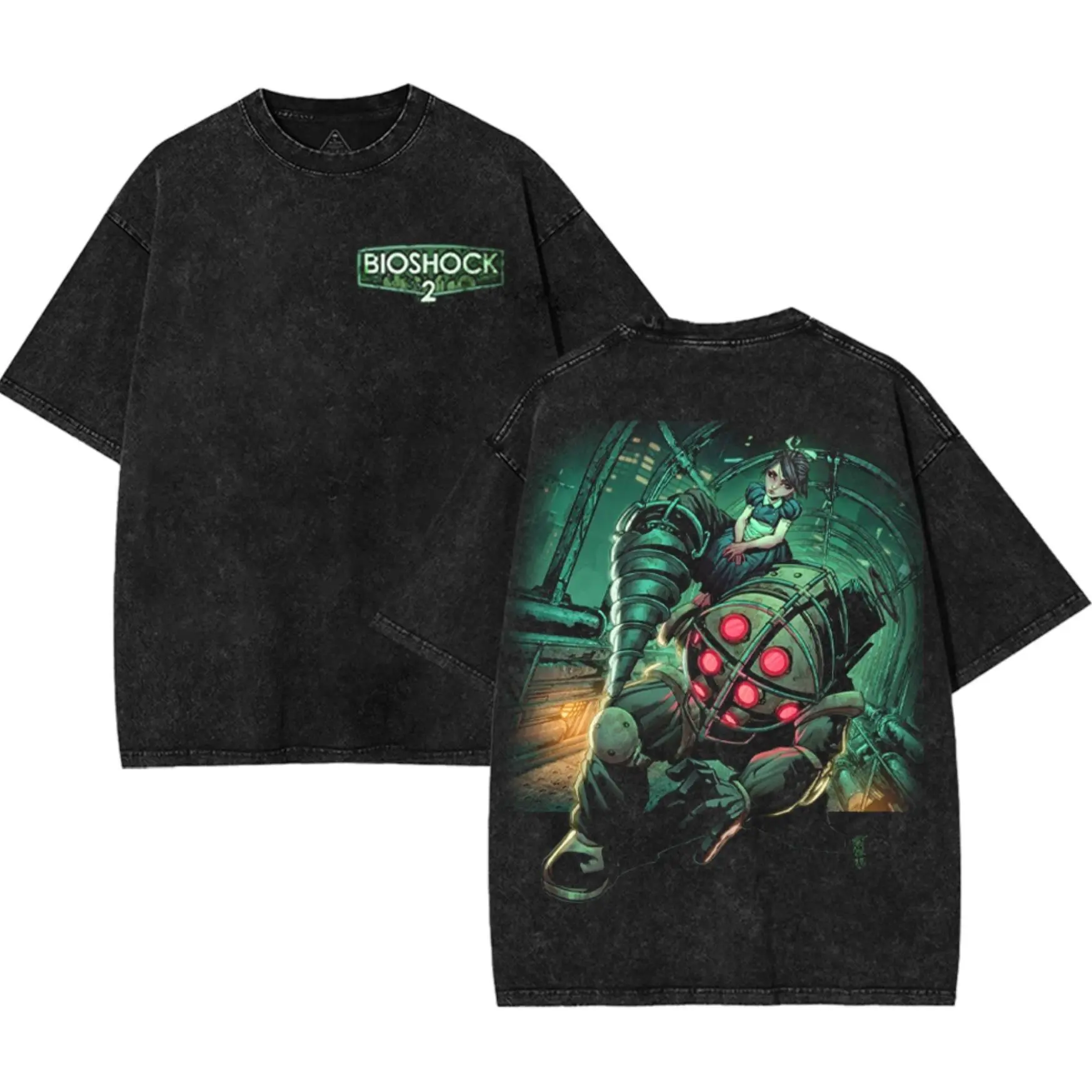 BioShock 2 Would You Kindly Big Daddy Washed Tshirt, Vintage Washed Oversize Graphic T-Shirt, Gamer Streetwear Unisex Top graphic tee unisex heavyweight Menswear