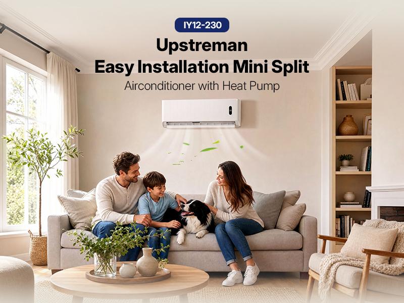 Upstreman 12,000 BTU DIY Ductless Inverter Mini Split AC Unit & Heat Pump, 230V 18 SEER2 Pre-Charged No-Vacuum-Required System, WiFi-Enabled, Easy-to-Install (IY12-230) with Dehumidifier, Heater, Cooling Fan, Timer, Home Ac Unit, Pure, Mini Splits, Easy D