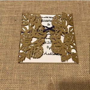 HopeAnastasiaDesigns Elegant Laser Cut Wedding Invitations with Rustic Burlap Wrap & Floral Gate Fold Design – Customizable Event Cards