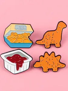 4pcs/set Cute Dinosaur Enamel Brooches, Cartoon Animal Pins, Unisex Accessories for Bags and Clothes, Fashion Personalized Decoration