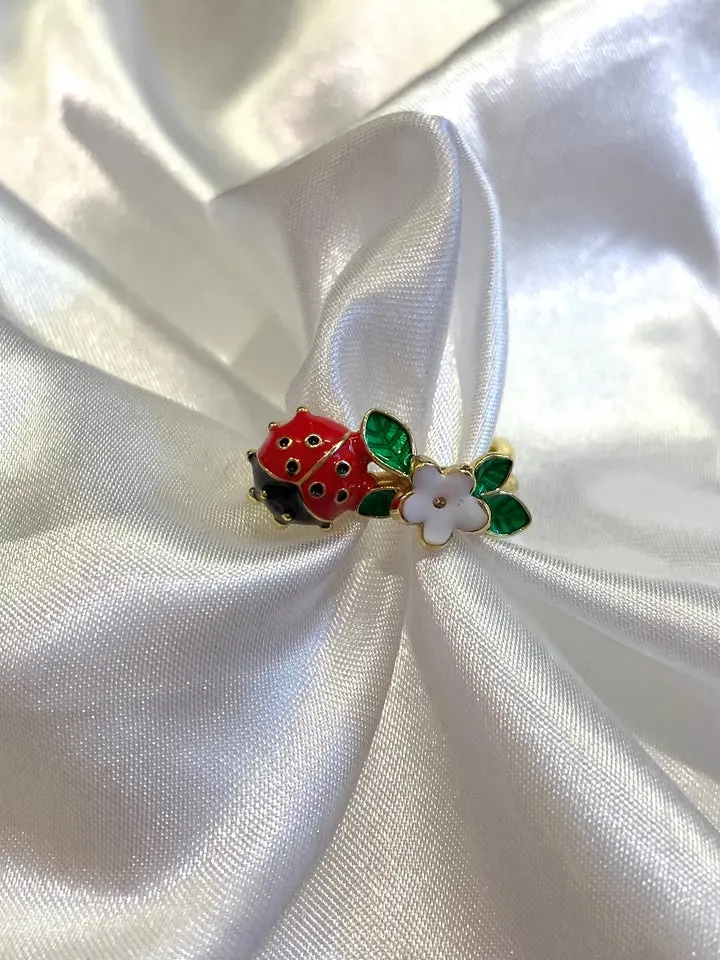Whimsical Ladybug Costume Ring with Playful Charm Bug Motif, Unisex Adjustable-Width Open Band for Perfect Fit