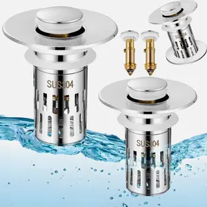 Universal Bathroom Sink Stopper Drain Strainer Pop Up Drain Stopper Stainless